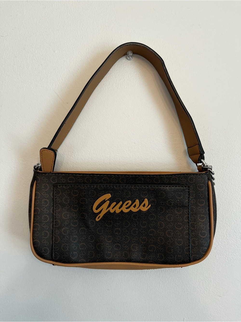 Guess Black Logo Shoulder Bag with Tan Trim